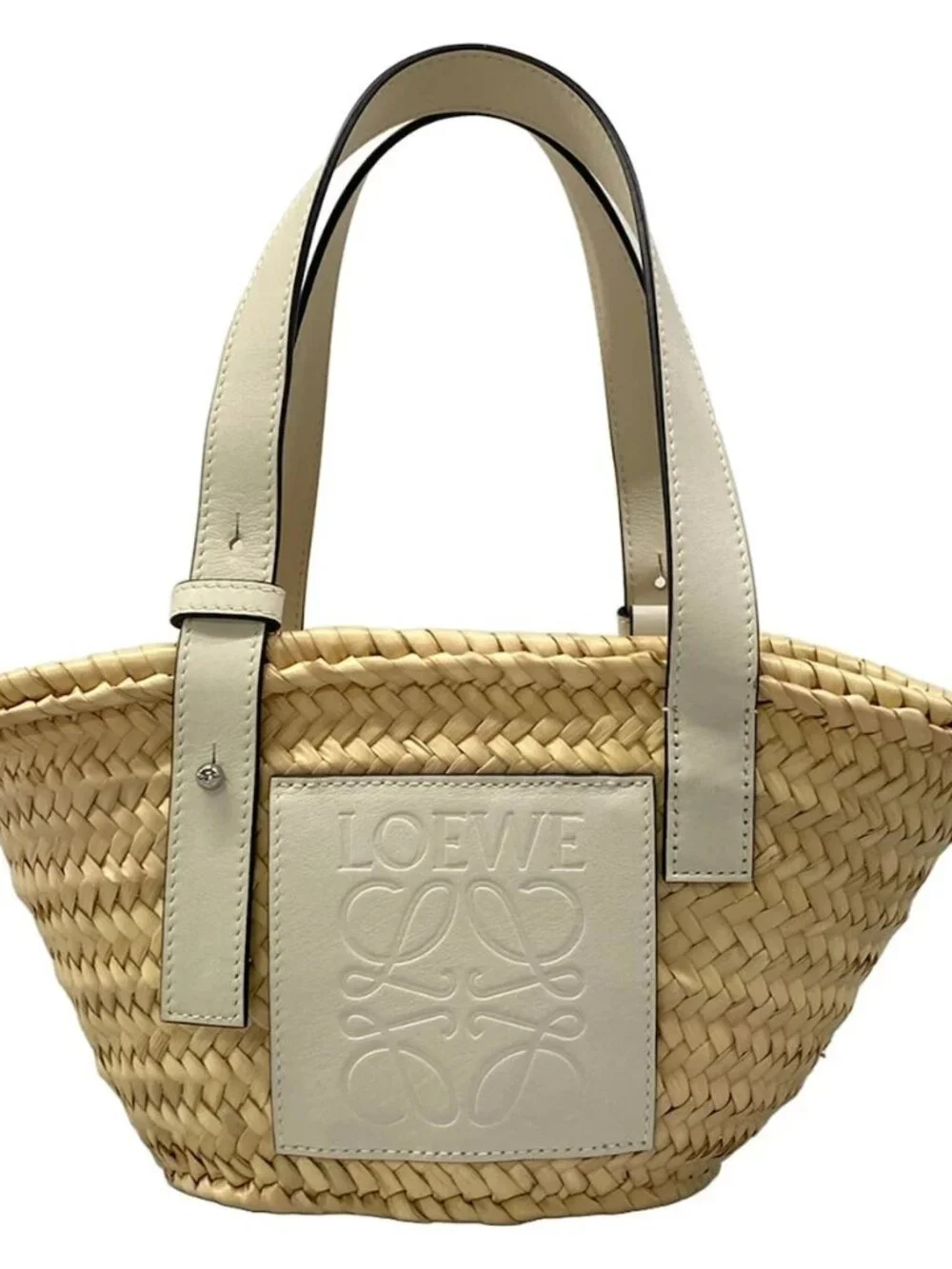 LOEWE Basket A223S93X28 Cream White Straw Leather Tote Bag